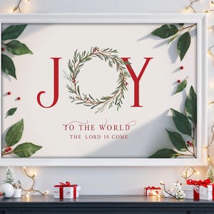 Joy To The World, Merry Christmas Typography Sign, Christmas Printable Wall Art Decor