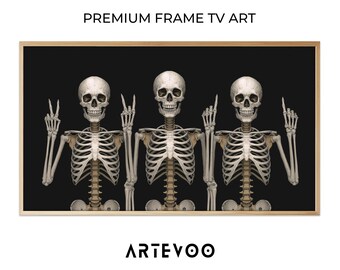 Funny Skeleton Drawing, Halloween Frame TV Art, Dark Ivory Bones Gothic Decor