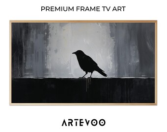 Crow Silhouette Painting, Halloween Frame TV Art, Moody Dark Gothic Decor