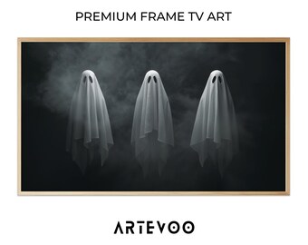 Floating Ghost Figures Painting, Halloween Frame TV Art, Dark Misty Spooky Fog Decor