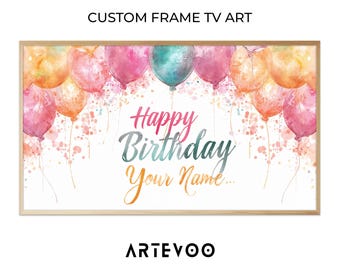 Custom Watercolor Typography Frame TV Art, Personalized Painted Text Party Decor, Name Samsung Wallpaper, Splash Color Birthday