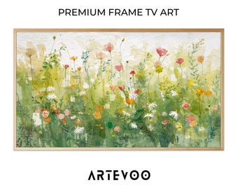 Wildflower Meadow Abstract Watercolor Painting, Floral Impressionist Samsung Frame TV Art, Vibrant Colorful Serene Decor