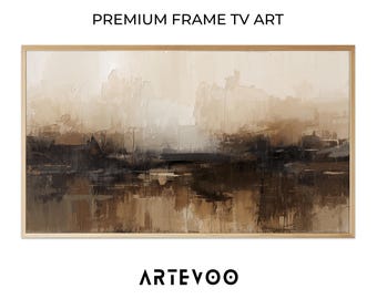 Abstract Atmospheric Landscape Painting, Moody Earthy Samsung Frame TV Art, Ethereal Foggy Beige Decor