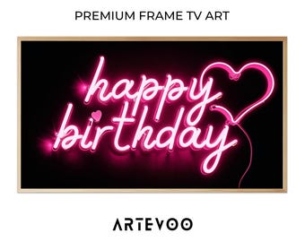 Happy Birthday Magenta Neon Sign, Birthday Gift Frame TV Art, Vibrant Pink Luminous Glowing Decor