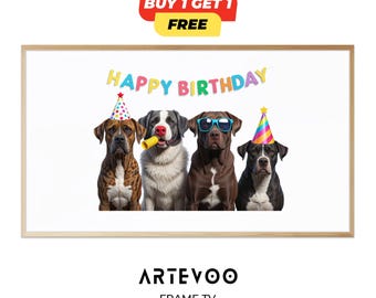 Dog Birthday Frame TV Art, Puppy Party Decor, Cute Dog Lover Samsung Wallpaper, Woof Birthday Sign 4K