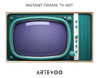 Retro Teal TV Art Samsung Frame TV, Vintage Turquoise Television, Mid-century Modern Decor ( Digital Download )