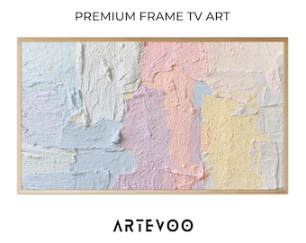 Abstract Pastel Textured Palette Knife Painting, Modern Aesthetic Samsung Frame TV Art, Vibrant Blue Pink Lavender Peach Decor