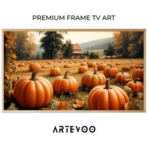 Pumpkin Patch Farmhouse Realistic Photography, Autumn Landscape Frame TV Art, Cozy Golden Hour Rustic Display