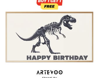 Dinosaur Birthday Frame TV Art, T-Rex Party Decor, Prehistoric Theme Samsung Wallpaper, Jurassic Birthday Sign 4K