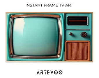 Retro Teal TV Art Samsung Frame TV, Vintage Turquoise Television, Mid-century Modern Decor ( Digital Download )