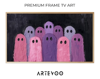 Pink Ghost Painting, Halloween Frame TV Art, Light Purple Abstract Pastel Aesthetic