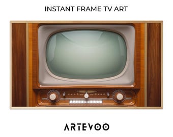 Vintage Wood TV Art Samsung Frame TV, Retro Wooden Television, Mid-century Modern Decor ( Digital Download )