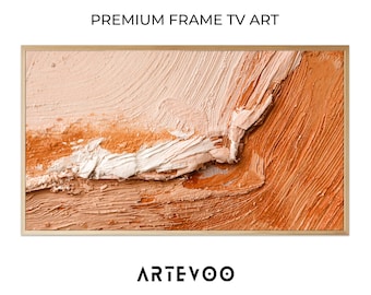Abstract Impasto Peach and Beige Painting, Contemporary Textured Samsung Frame TV Art, Warm Earthy Gestural Decor
