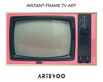 Pink Retro TV Art Samsung Frame TV, Vintage Pastel Television, Mid-century Modern Decor ( Digital Download )