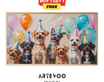 Dog Birthday Frame TV Art, Puppy Party Decor, Cute Dog Lover Samsung Wallpaper, Woof Birthday Sign 4K