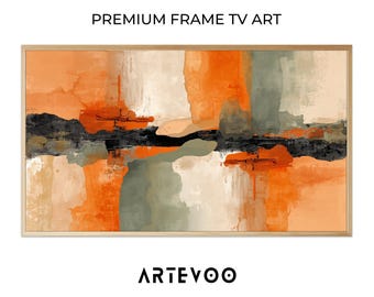 Abstract Organic Shapes Painting, Contemporary Orange Green Samsung Frame TV Art, Fluid Modern Textured Decor