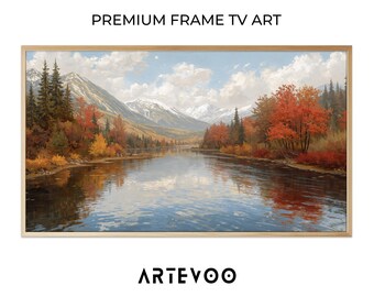 Autumn River Valley Oil Painting, Halloween Frame TV Art, Vintage Earthy Decor