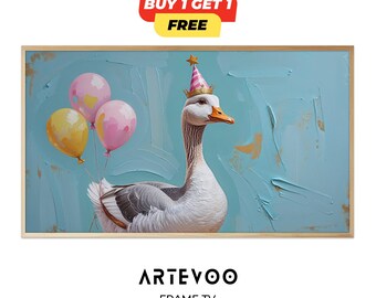 Duck Birthday Frame TV Art, Rubber Ducky Party Decor, Cute Farm Animal Samsung Wallpaper, 1st Birthday Theme 4K
