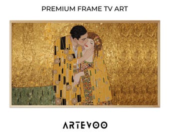 Gustav Klimt The Kiss Art Nouveau Masterpiece, Golden Period Oil Painting, Samsung Frame TV Art, Romantic Symbolist Shimmering Elegant Decor