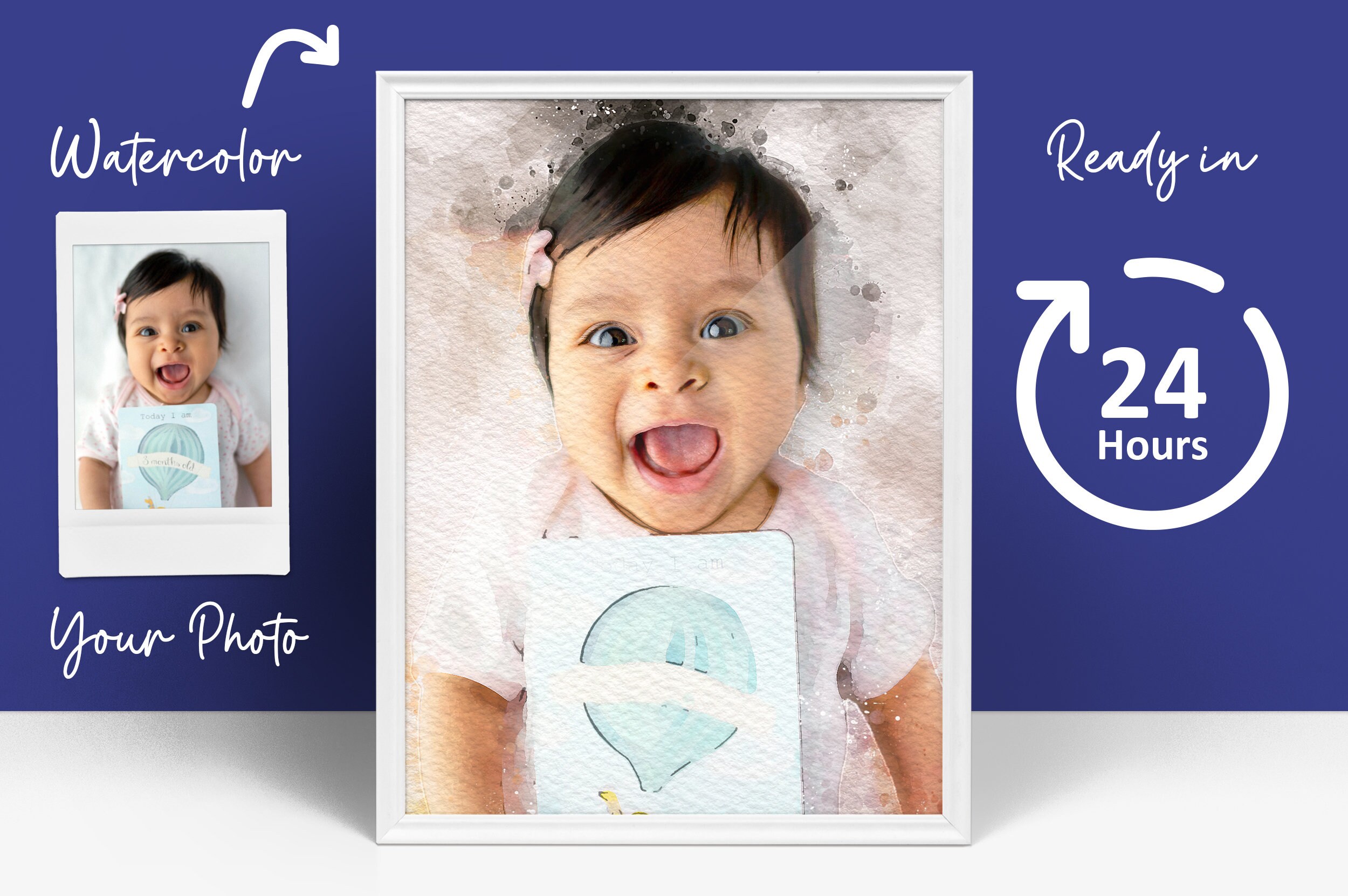 Watercolor Family Portrait, Father Daughter Painting from Photo