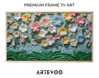 Textured Floral 3D Impasto Painting, Botanical Samsung Frame TV Art, Colorful Pastel Decorative Digital Display