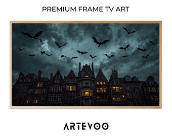 Gothic Buildings Oil Painting, Halloween Frame TV Art, Dark Moody Twilight Decor