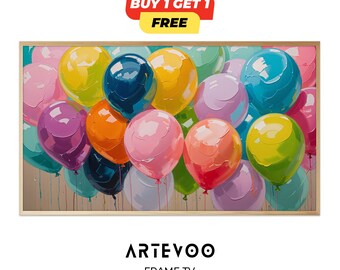 Balloon Oil Painting Frame TV Art, Classic Art Style Birthday Decor, Realistic Samsung Wallpaper, Elegant Party Backdrop