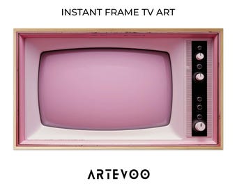 Pink Retro TV Art Samsung Frame TV, Vintage Pastel Television, Mid-century Modern Decor ( Digital Download )