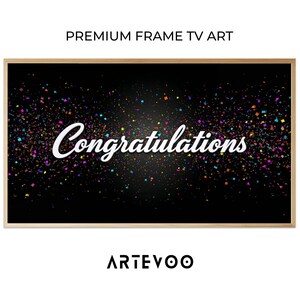 Congratulations Confetti 3D Cursive Illustration, Birthday Celebration Frame TV Art, Vibrant Neon Dark Aesthetic