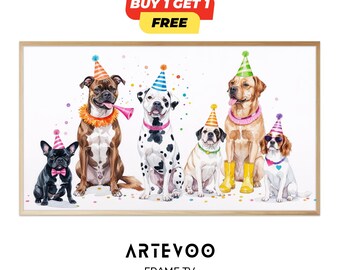 Dog Birthday Frame TV Art, Puppy Party Decor, Cute Dog Lover Samsung Wallpaper, Woof Birthday Sign 4K