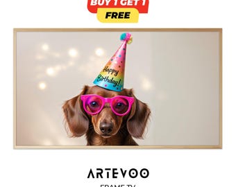 Dog Birthday Frame TV Art, Puppy Party Decor, Cute Dog Lover Samsung Wallpaper, Woof Birthday Sign 4K