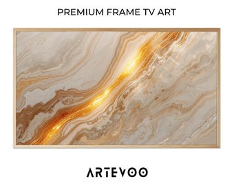 Abstract Fluid Marbled Gold Digital Artwork, Modern Contemporary Samsung Frame TV Art, Beige Cream Radiant Luxury Decor