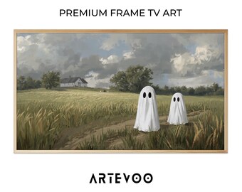 Ghosts Rural Landscape Painting, Halloween Frame TV Art, Country Farmhouse Earthy Decor