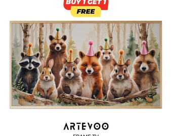 Cartoon Birthday Frame TV Art, Fun Animated Style Party Decor, Colorful Samsung TV Wallpaper, Kids Birthday Screen