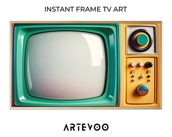Retro Teal TV Art Samsung Frame TV, Vintage Turquoise Television, Mid-century Modern Decor ( Digital Download )