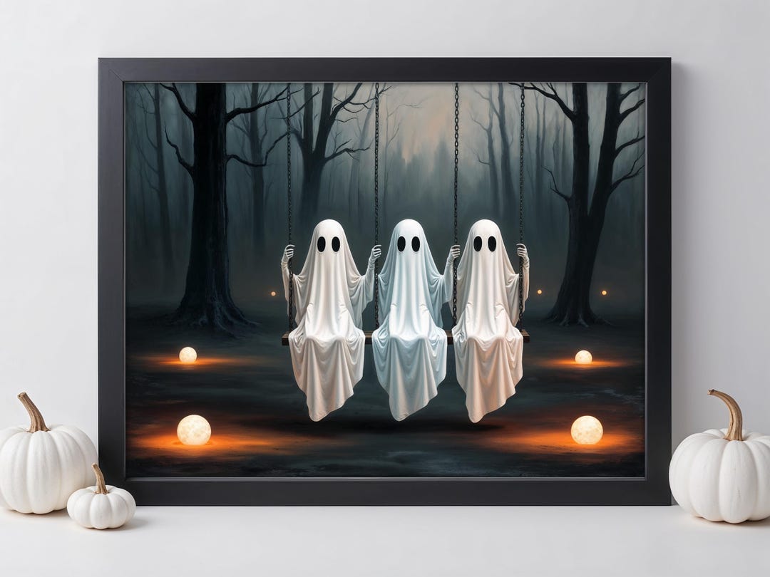 Ghost on Swing, Halloween Printable Wall Art Decor, Dark Vintage Spooky ...