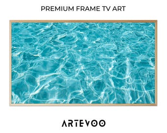 Abstract Swimming Pool Water Impressionist Painting, Turquoise Ripple Samsung Frame TV Art, Shimmering Sunlight Pattern Decor