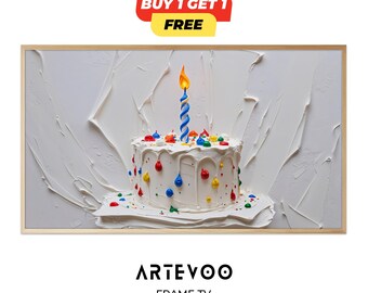 Cake Impasto Frame TV Art, Textured Birthday Cake Painting, Samsung TV Wallpaper 4K, Artistic Dessert Decor