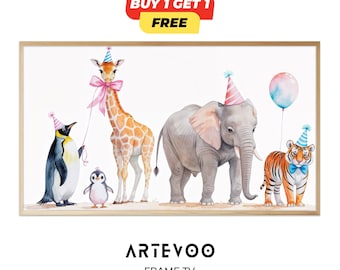 Cartoon Birthday Frame TV Art, Fun Animated Style Party Decor, Colorful Samsung TV Wallpaper, Kids Birthday Screen