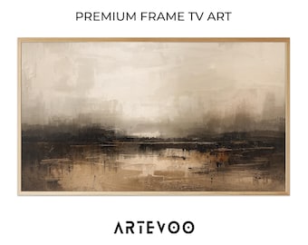 Abstract Atmospheric Landscape Painting, Moody Earthy Samsung Frame TV Art, Ethereal Foggy Beige Decor