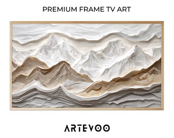 Layered Sculptural Mountain Landscape, Abstract Nature Samsung Frame TV Art, Serene White Beige Topographical Decor