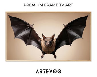 Brown Bat Photorealistic Studio Portrait, Halloween Gothic Frame TV Art, Minimalist Neutral Earthy Palette