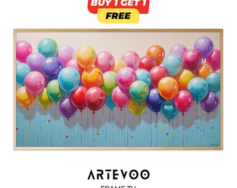 Balloon Oil Painting Frame TV Art, Classic Art Style Birthday Decor, Realistic Samsung Wallpaper, Elegant Party Backdrop