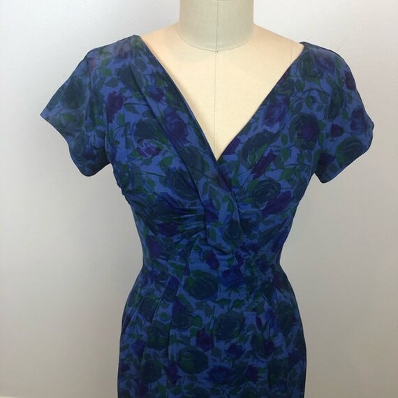 Vtg 1950's JEAN OF CALIFORNIA Floral Wiggle Dress - image 2