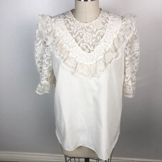 Vintage 1970s SQUARE UP High Neck Victorian Blouse - image 1