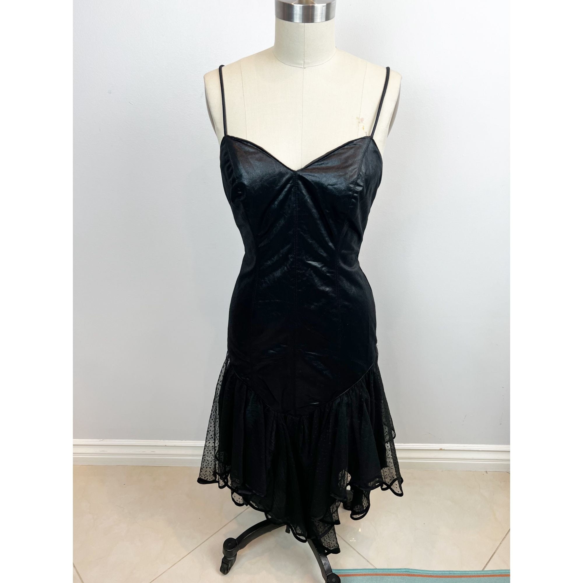 Vtg 80s NEW LEAF by Samir Leather Look Fishtail Dress Sz 5/6 Vtg 80s NEW LEAF by Samir Leather Look Fishtail Dress Sz 5/6