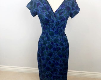 Vtg 1950's JEAN OF CALIFORNIA Floral Wiggle Dress