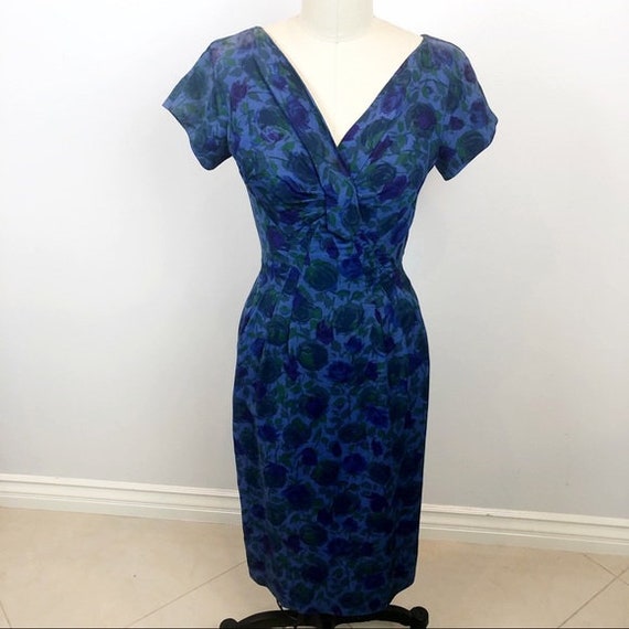 Vtg 1950's JEAN OF CALIFORNIA Floral Wiggle Dress - image 1