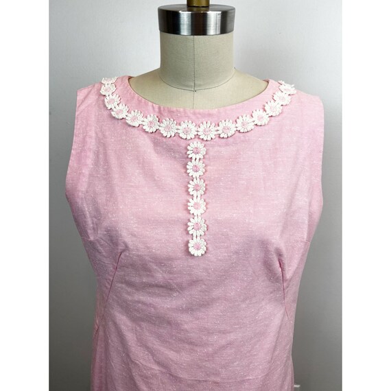 Vintage 60's 70's MCM Mod Baby Pink Shift Dress S… - image 2