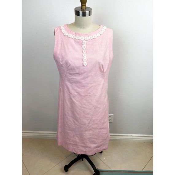 Vintage 60's 70's MCM Mod Baby Pink Shift Dress S… - image 1